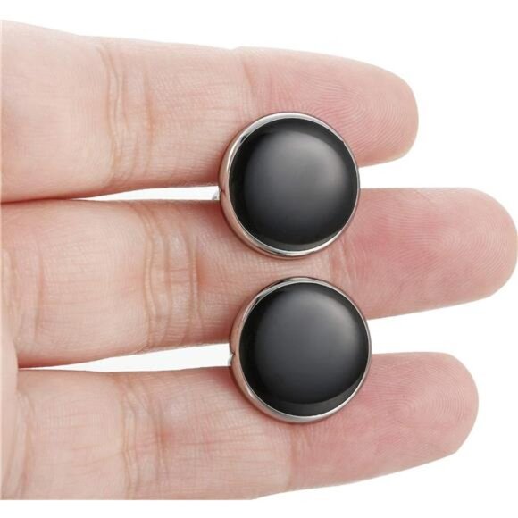 Mens Cufflinks & Studs Set Tuxedo Shirts Classic Black&Silver Match for Business - Picture 6 of 8